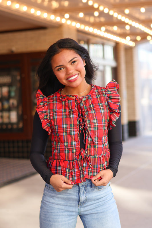Red Plaid Quilted Vest