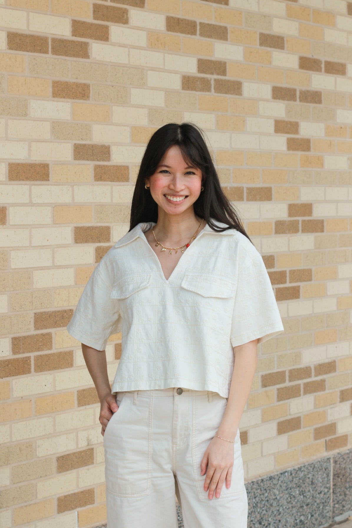 Ivory Flower Short Sleeve Top