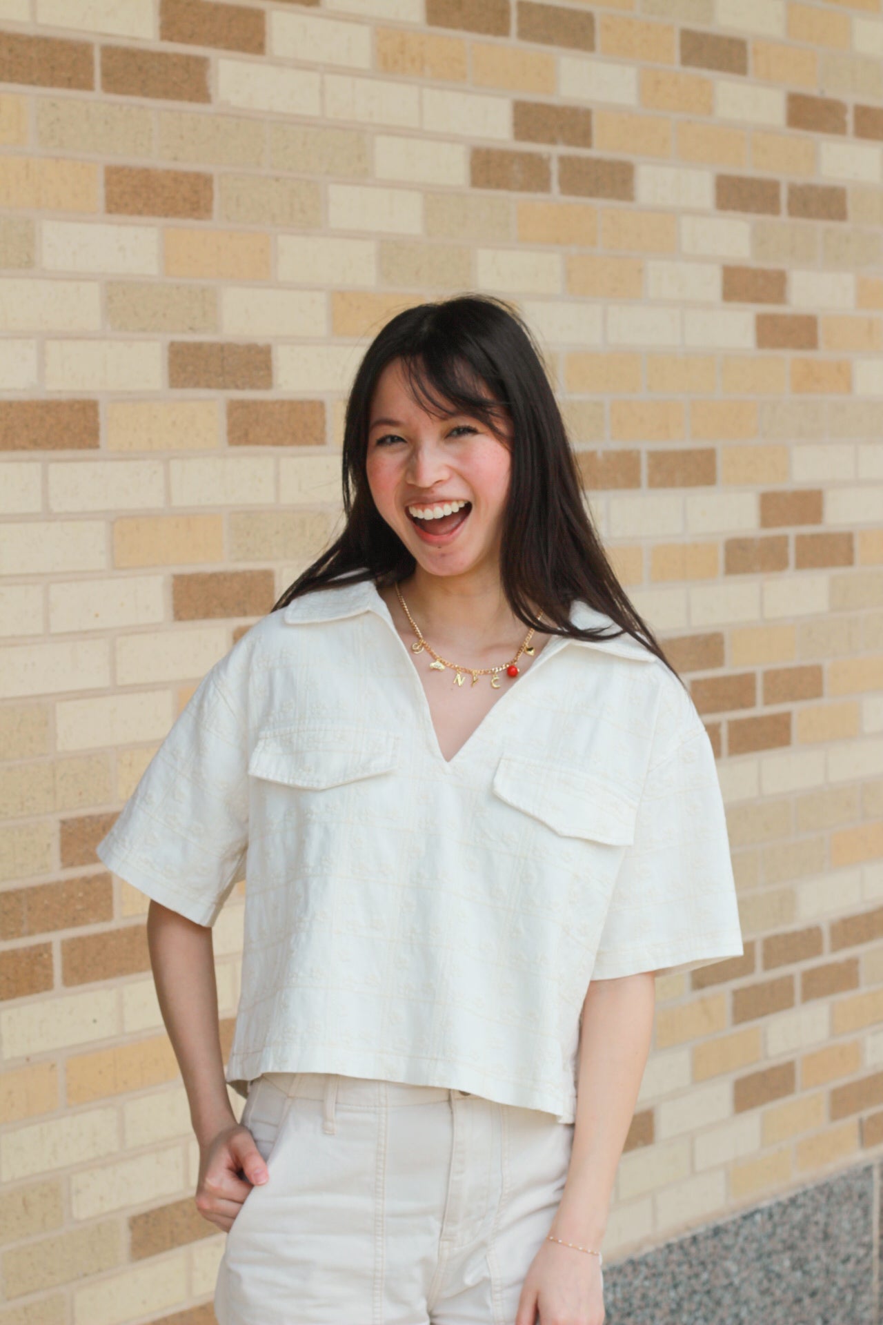 Ivory Flower Short Sleeve Top