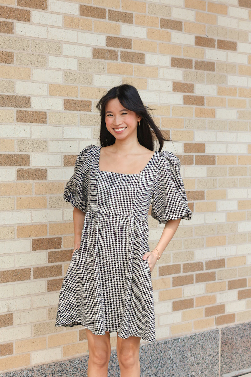 Herringbone Puff Sleeve Dress