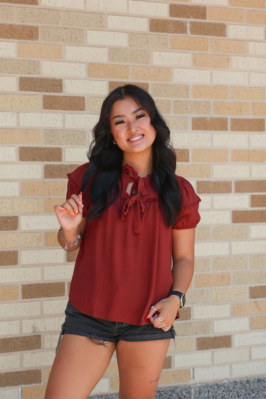Burgundy Scallop Blouse