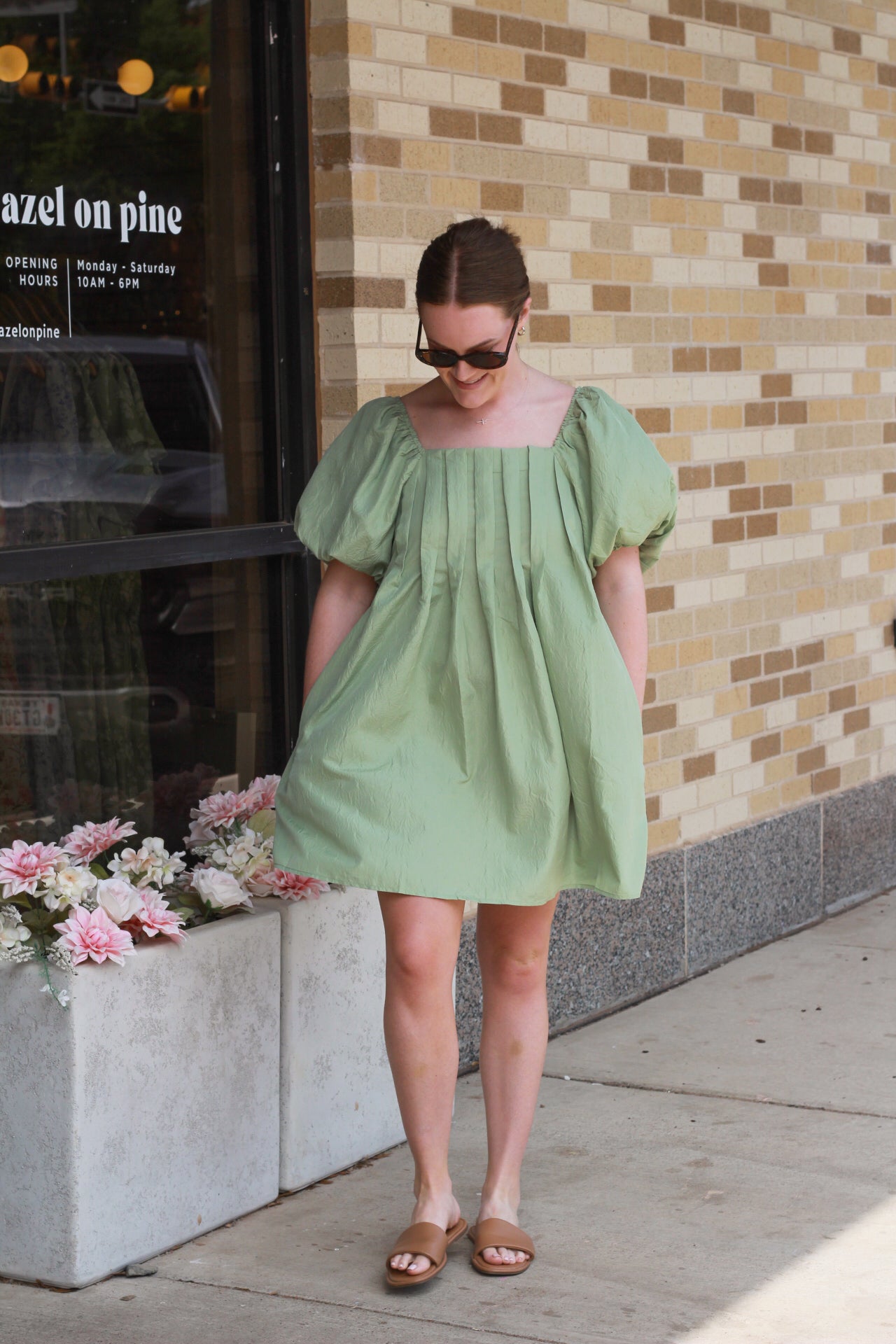Sage Pleated Dress