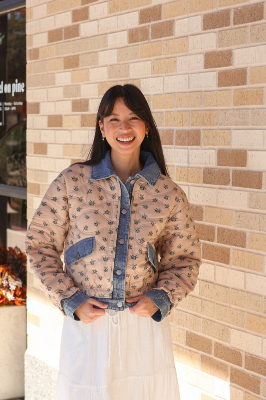 Denim Two Tone Floral Jacket