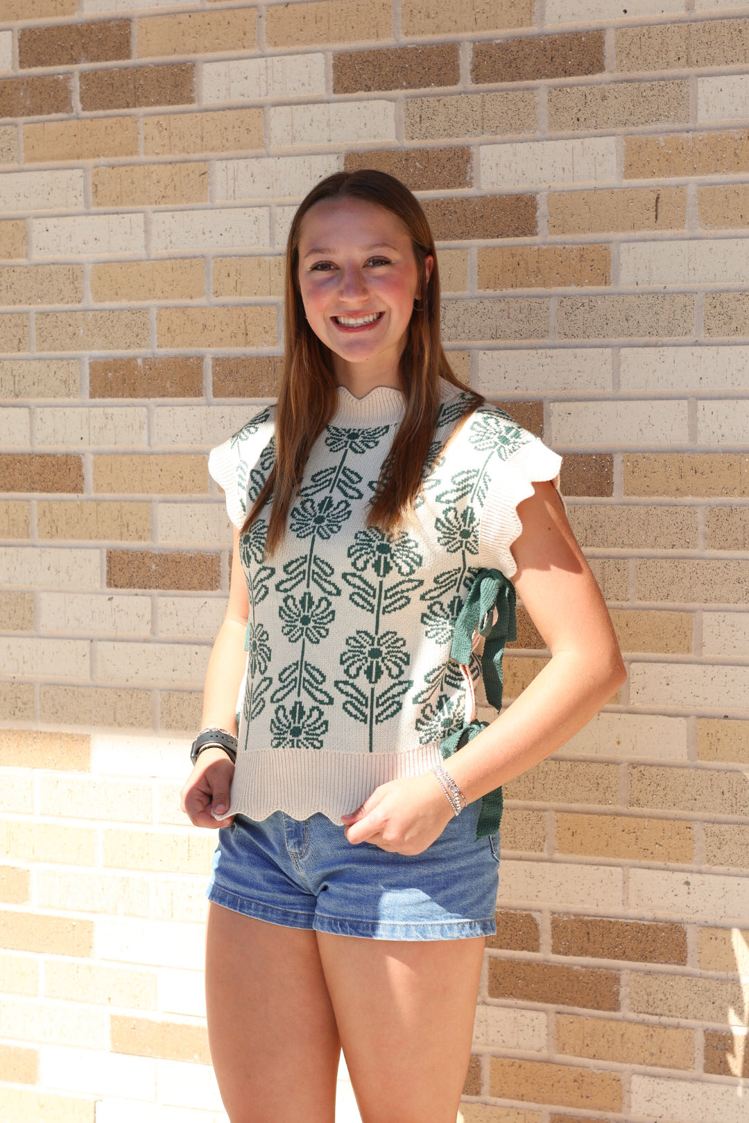 Green Floral Sweater Vest