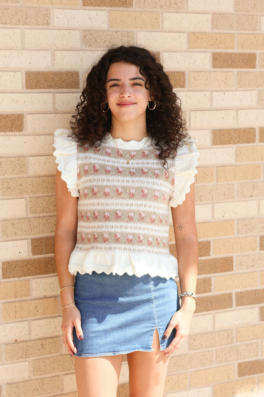 Cream Floral Stripe Sweater Vest