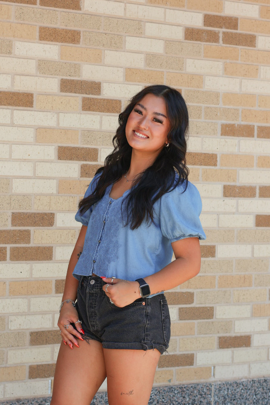 Chambray Embroidered Blouse