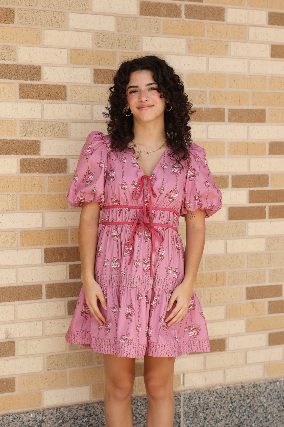 Mauve Floral Puff Sleeve Dress