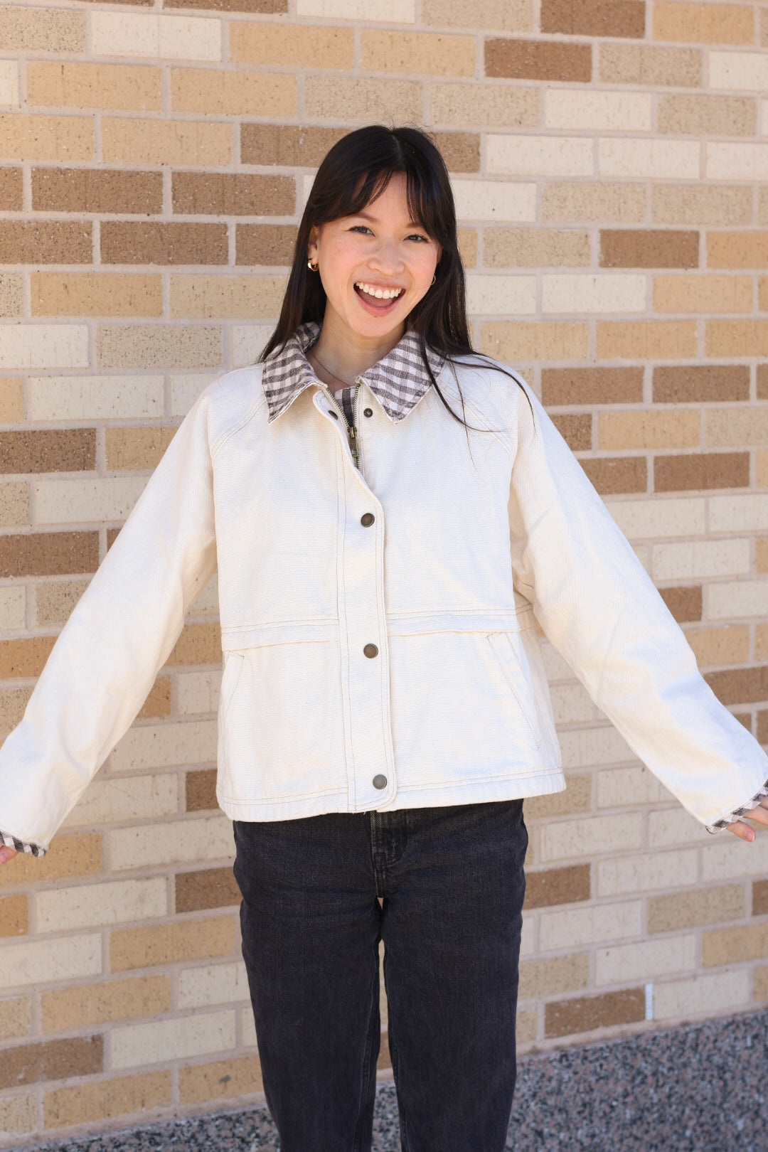 Cream Plaid Trim Jacket