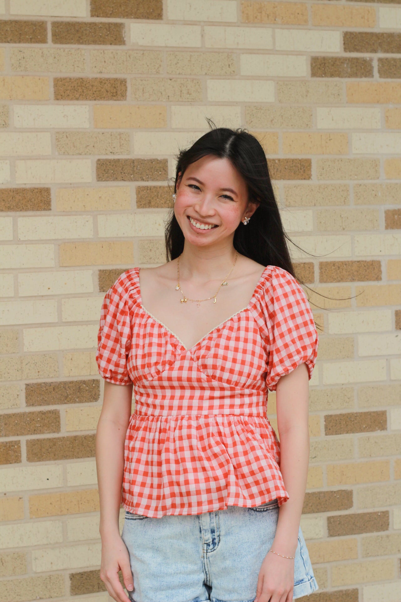 Peach Gingham Blouse