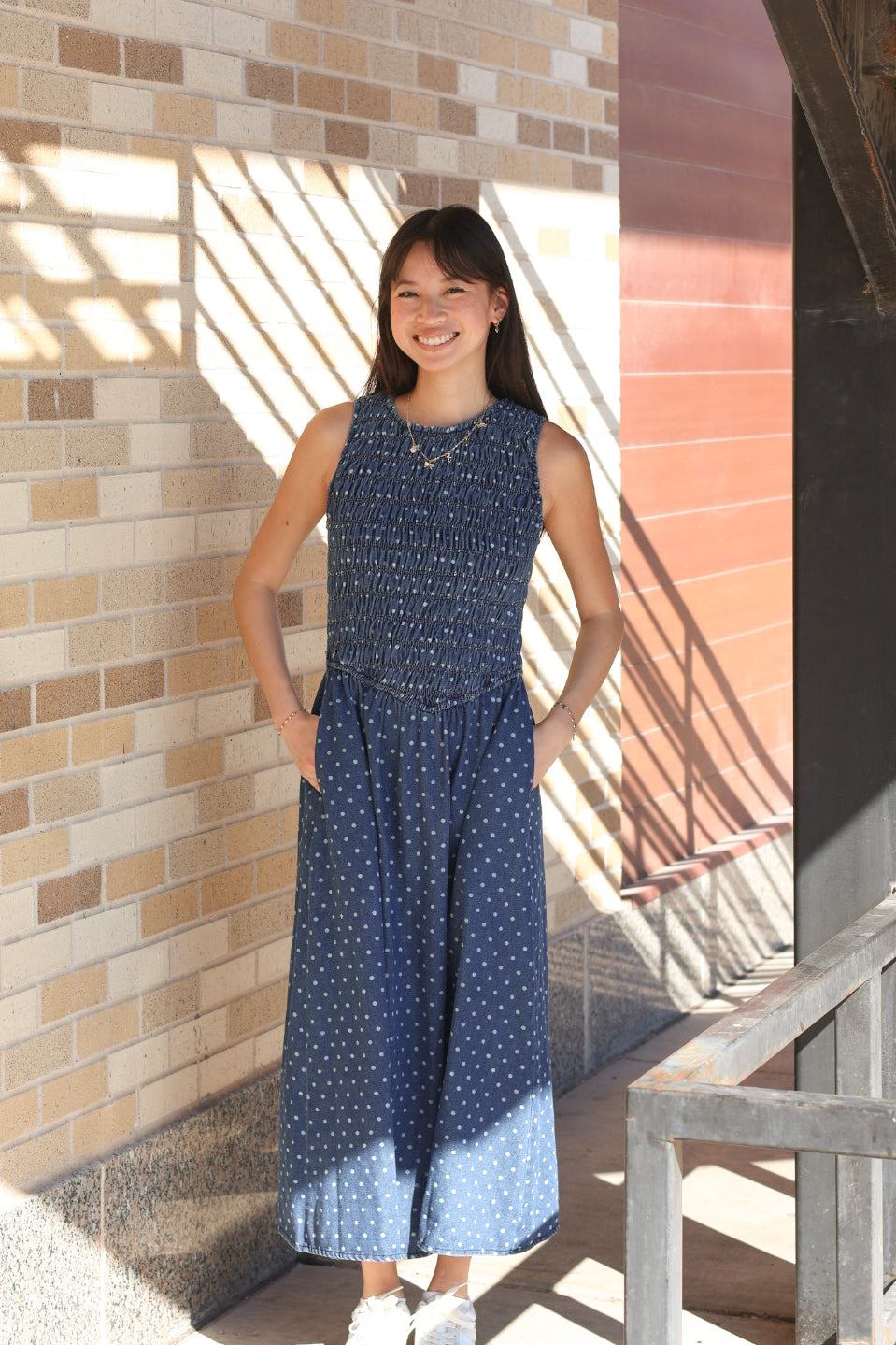 Denim Polka Dot Dress