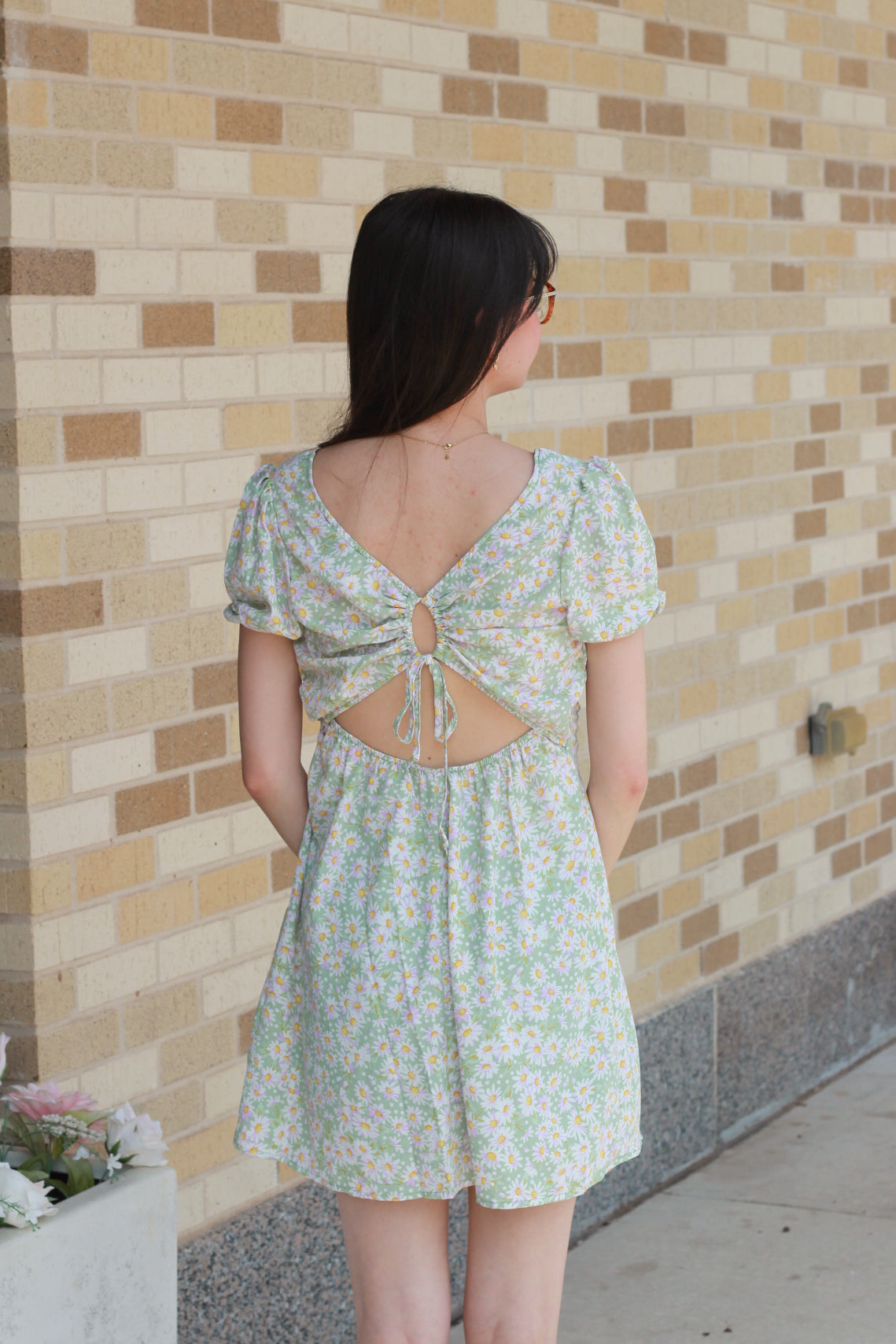 Green Daisy Puff Sleeve Dress
