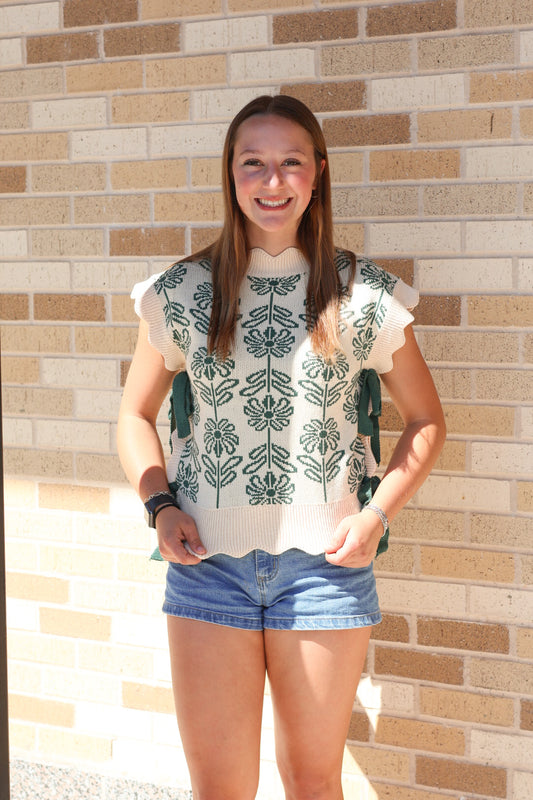 Green Floral Sweater Vest