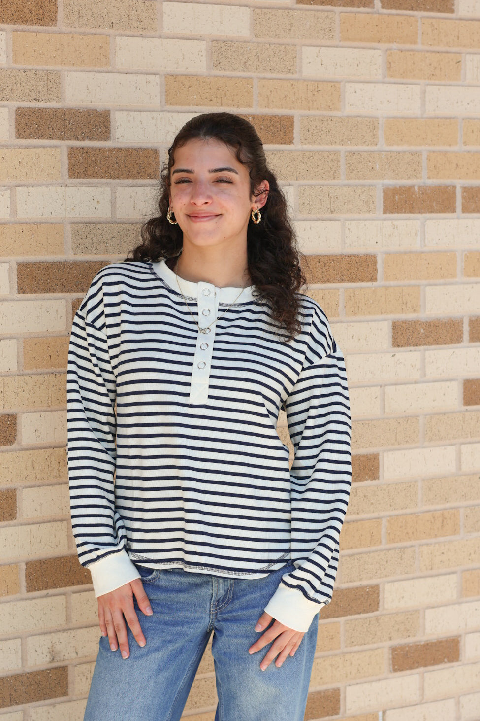 Navy Striped Henley Top