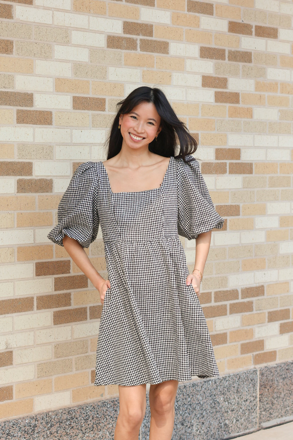 Herringbone Puff Sleeve Dress