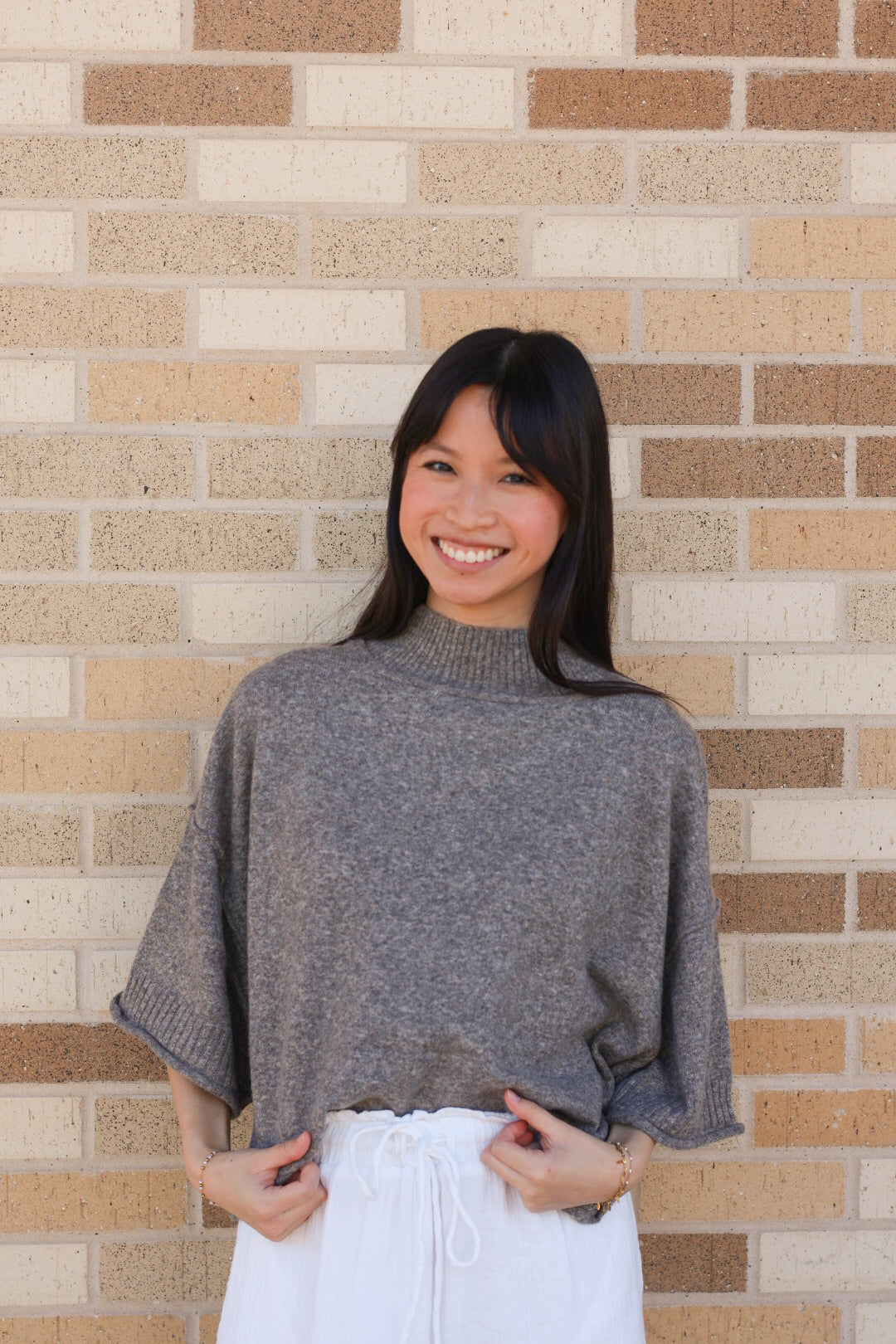 Mock Neck Short Sleeve Sweater