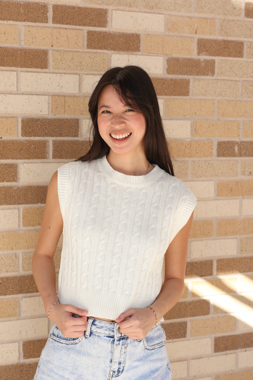 Cream Cable Knit Top