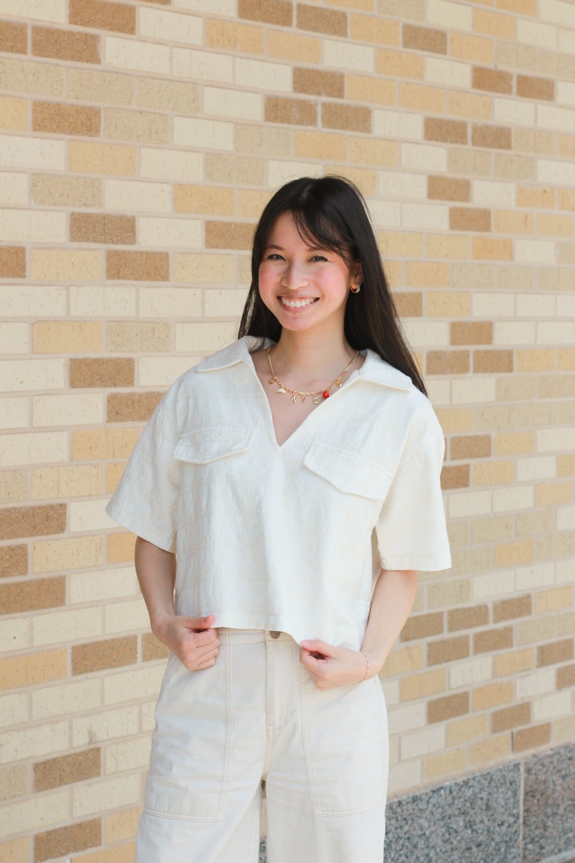 Ivory Flower Short Sleeve Top