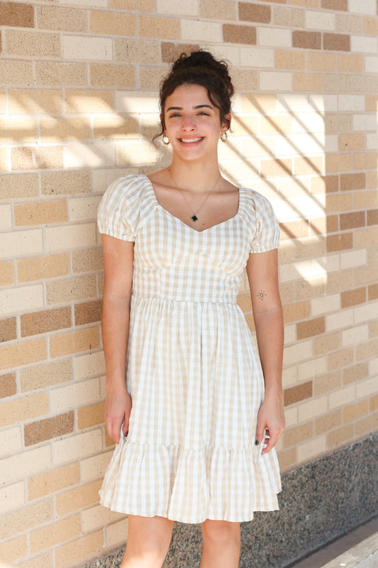 Beige Gingham Dress