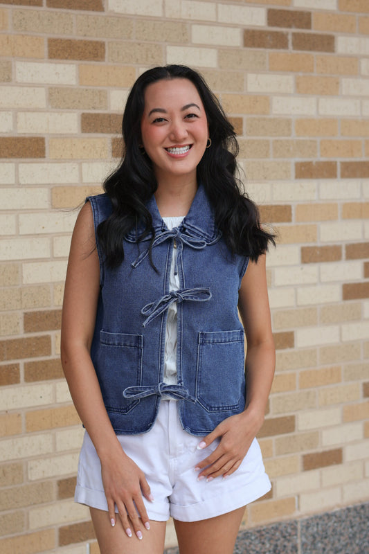 Denim Collar Tie Vest