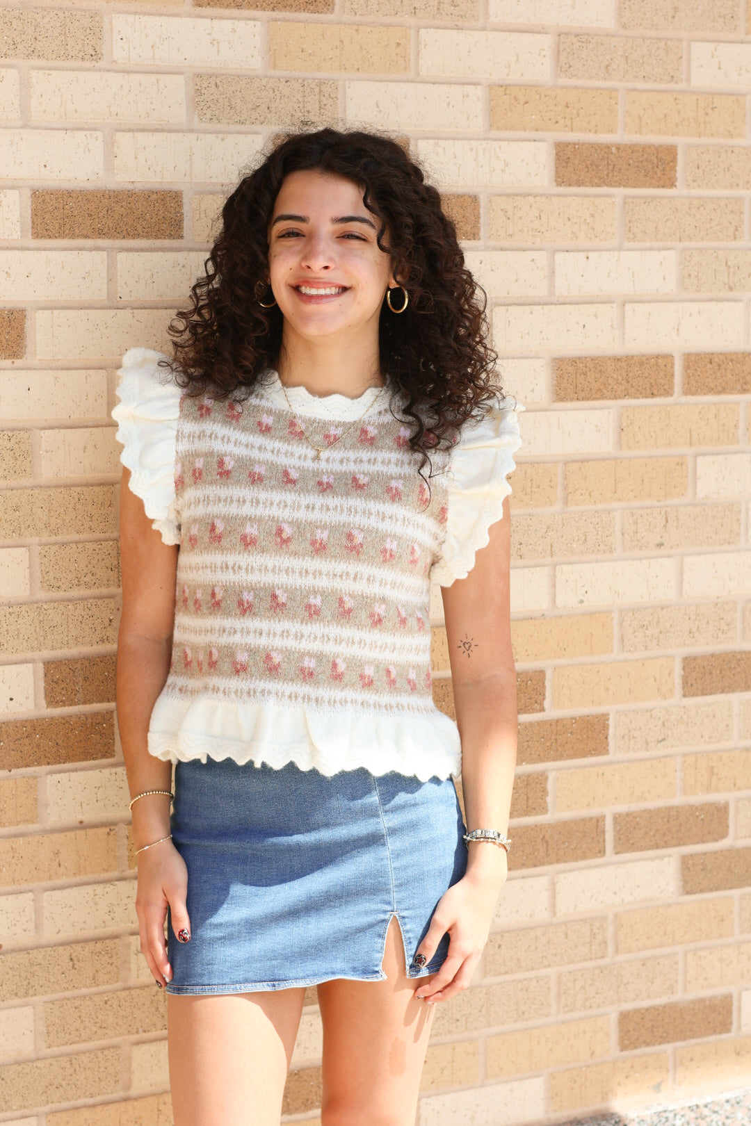Cream Floral Stripe Sweater Vest