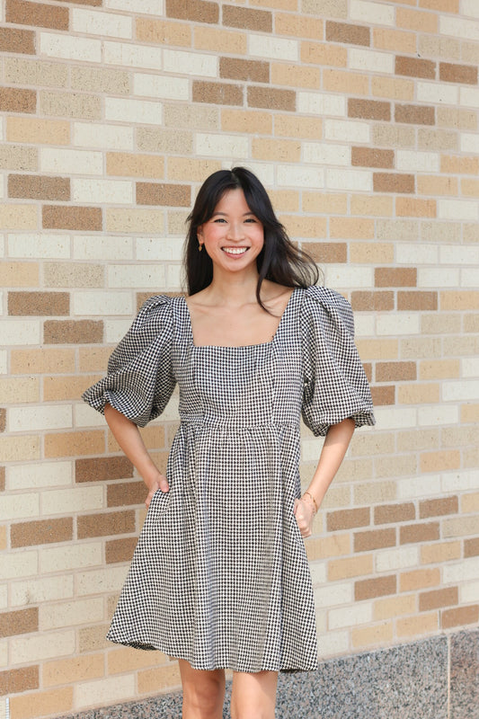 Herringbone Puff Sleeve Dress