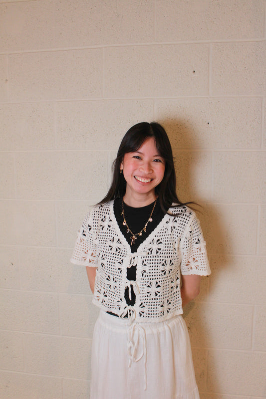 White Crochet Tie Top