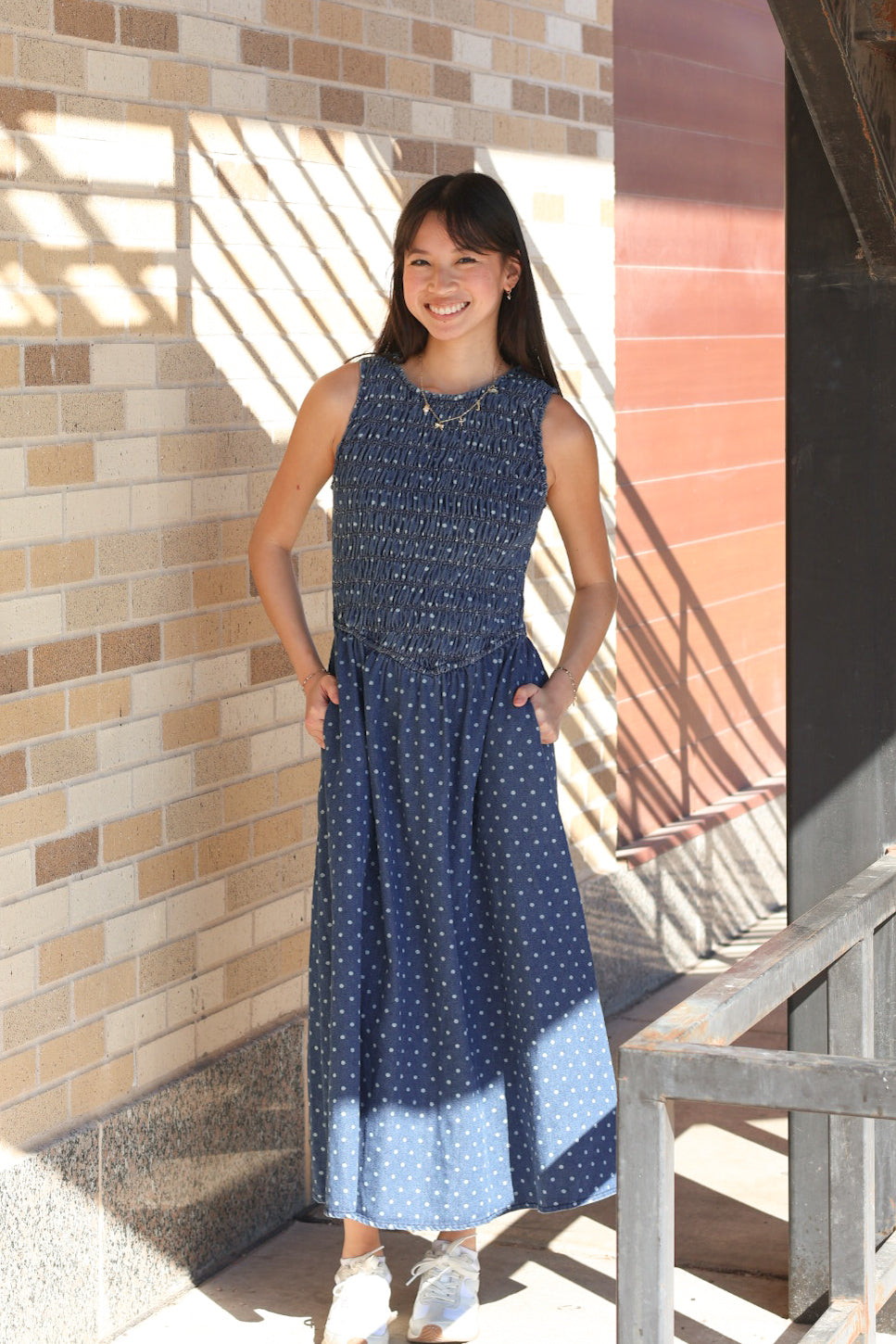Denim Polka Dot Dress