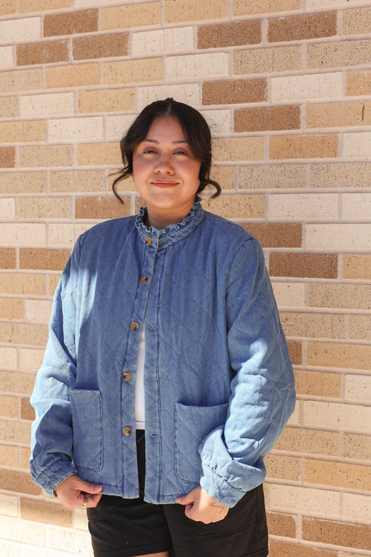Denim Quilted Button Down Jacket