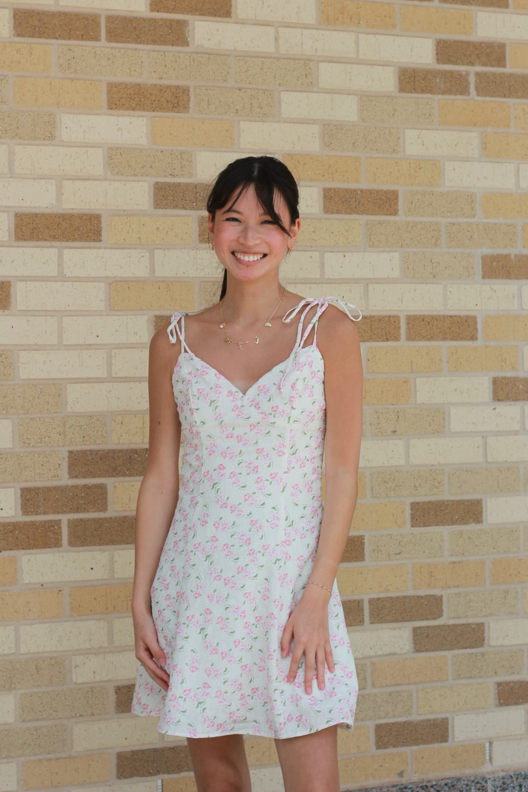 White Floral Tie Strap Dress