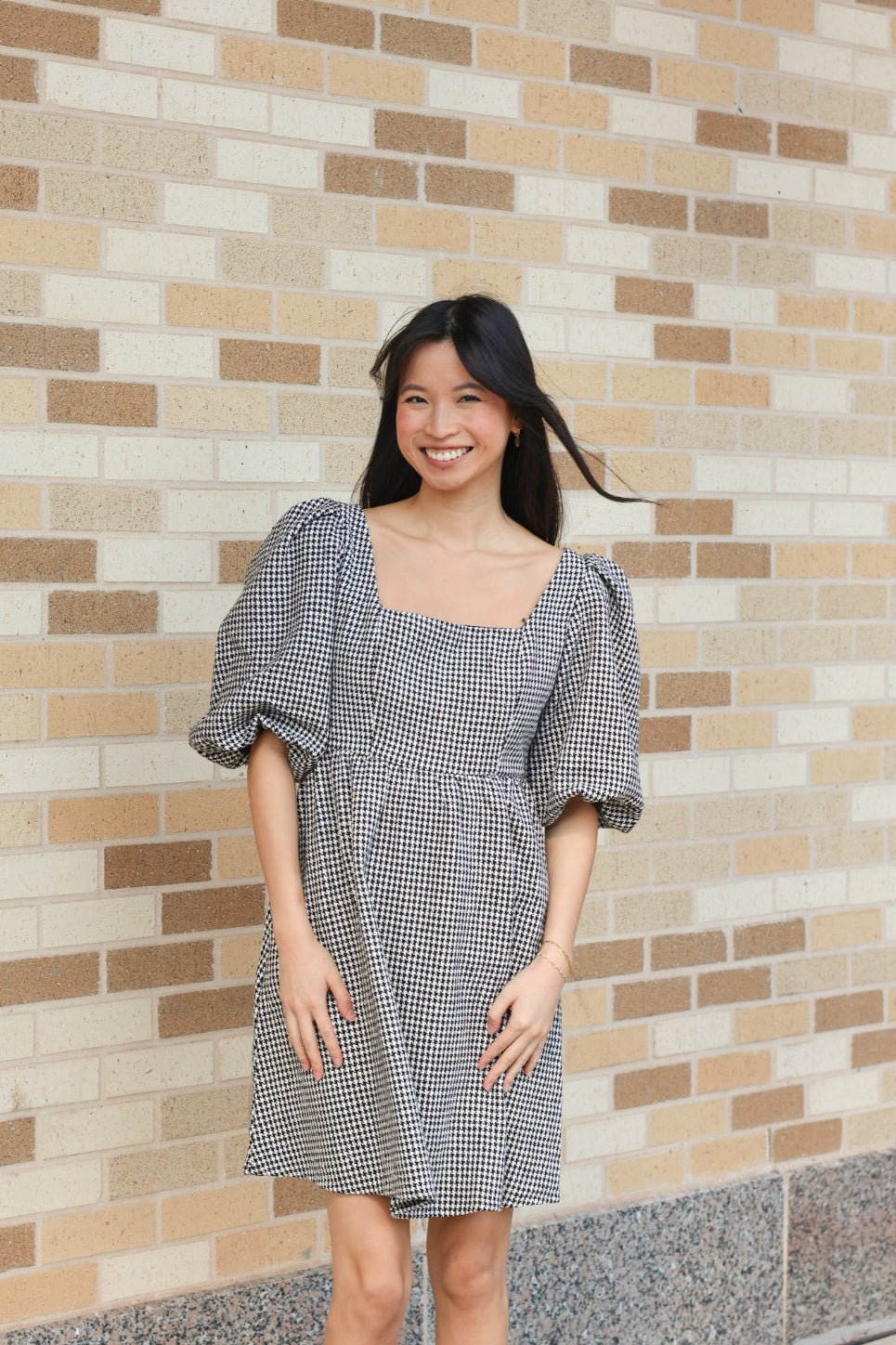 Herringbone Puff Sleeve Dress