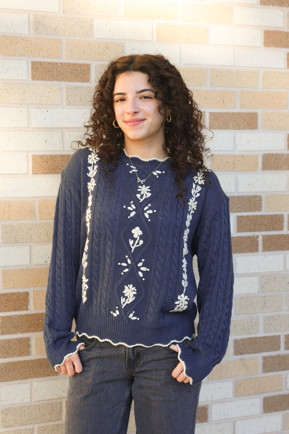Navy Embroidered Sweater