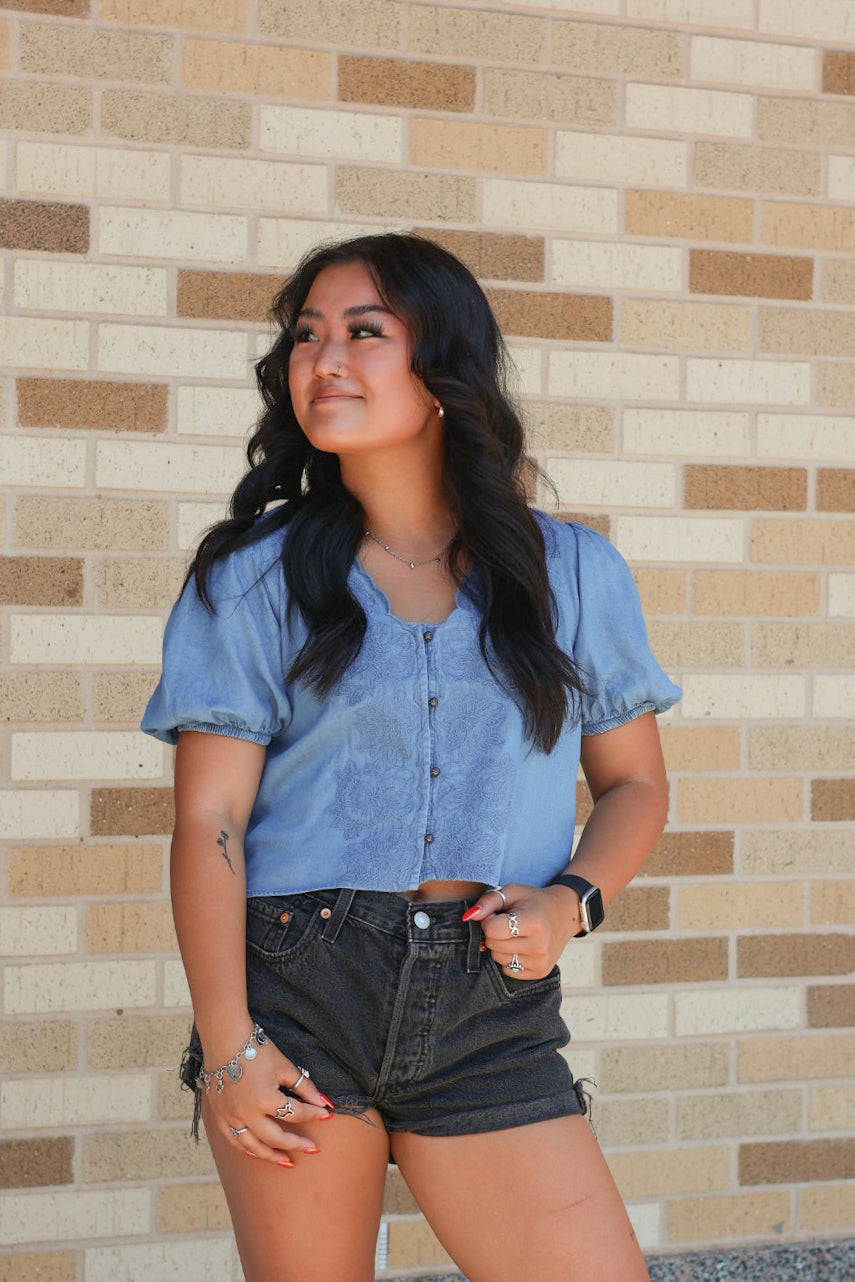 Chambray Embroidered Blouse