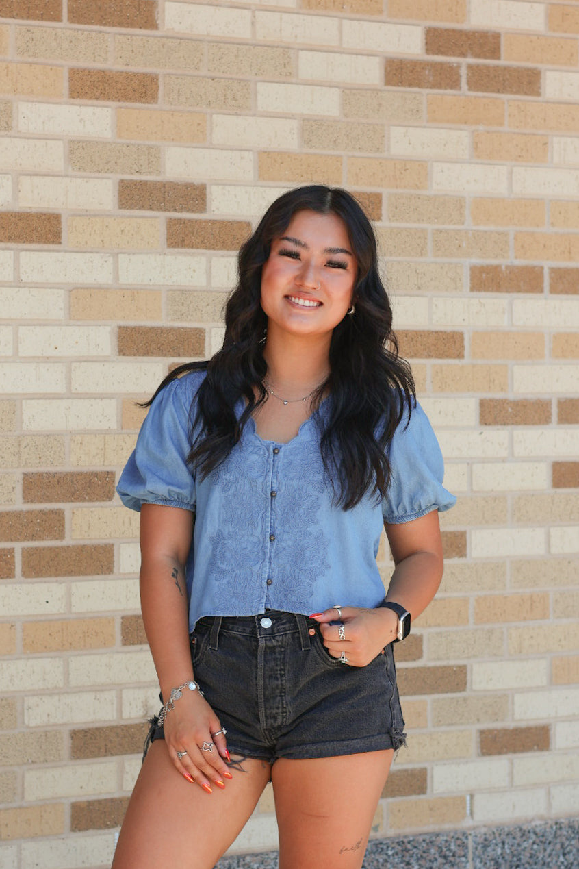 Chambray Embroidered Blouse