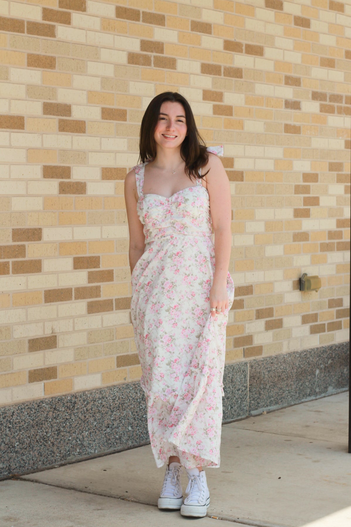 Pink Floral Ruched Dress