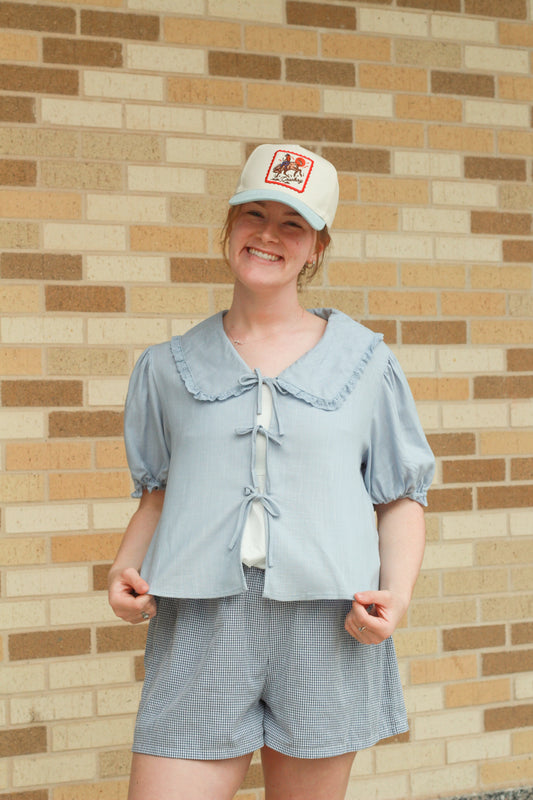 Blue Collar Puff Sleeve Blouse