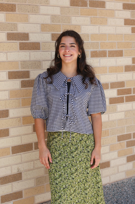 Gingham Collar Tie Top