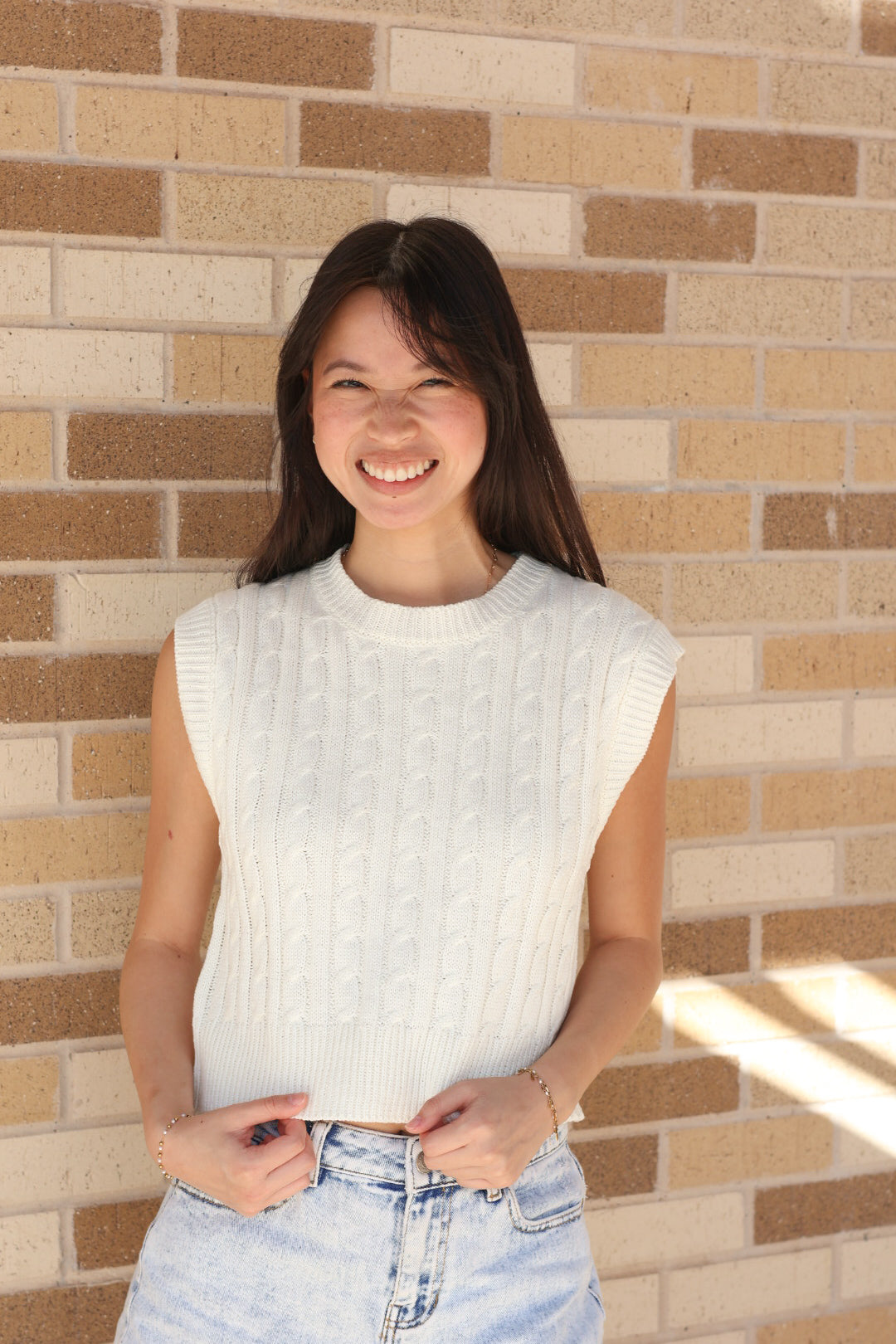 Cream Cable Knit Top