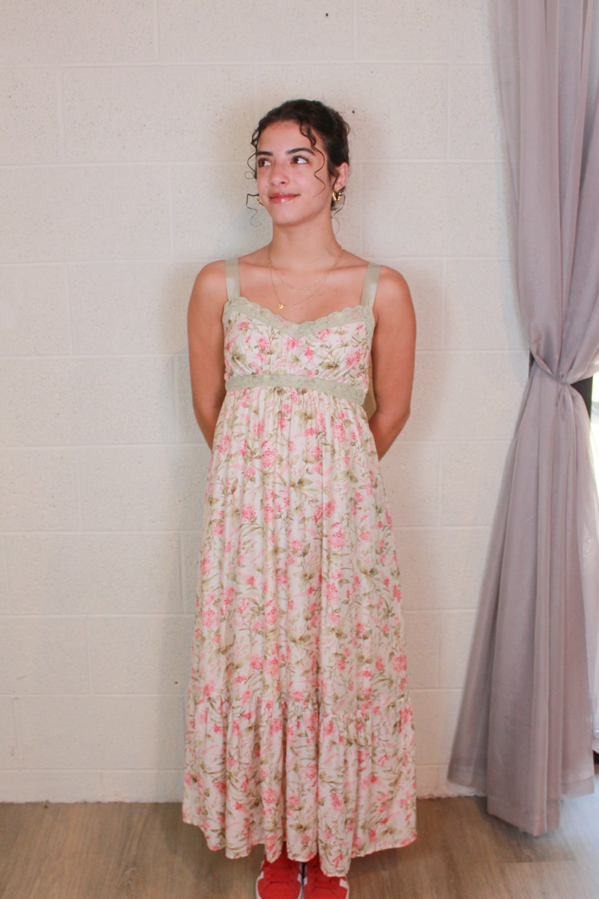 Green and Pink Floral Lace Dress