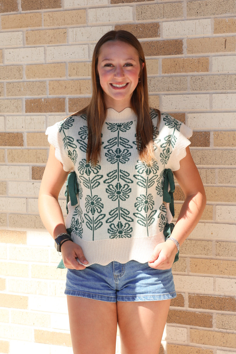 Green Floral Sweater Vest