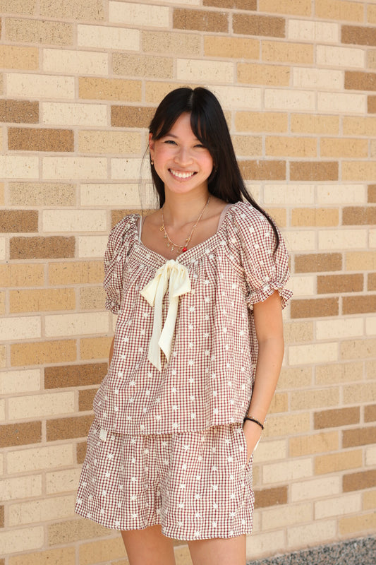 Brown Gingham Flower Set