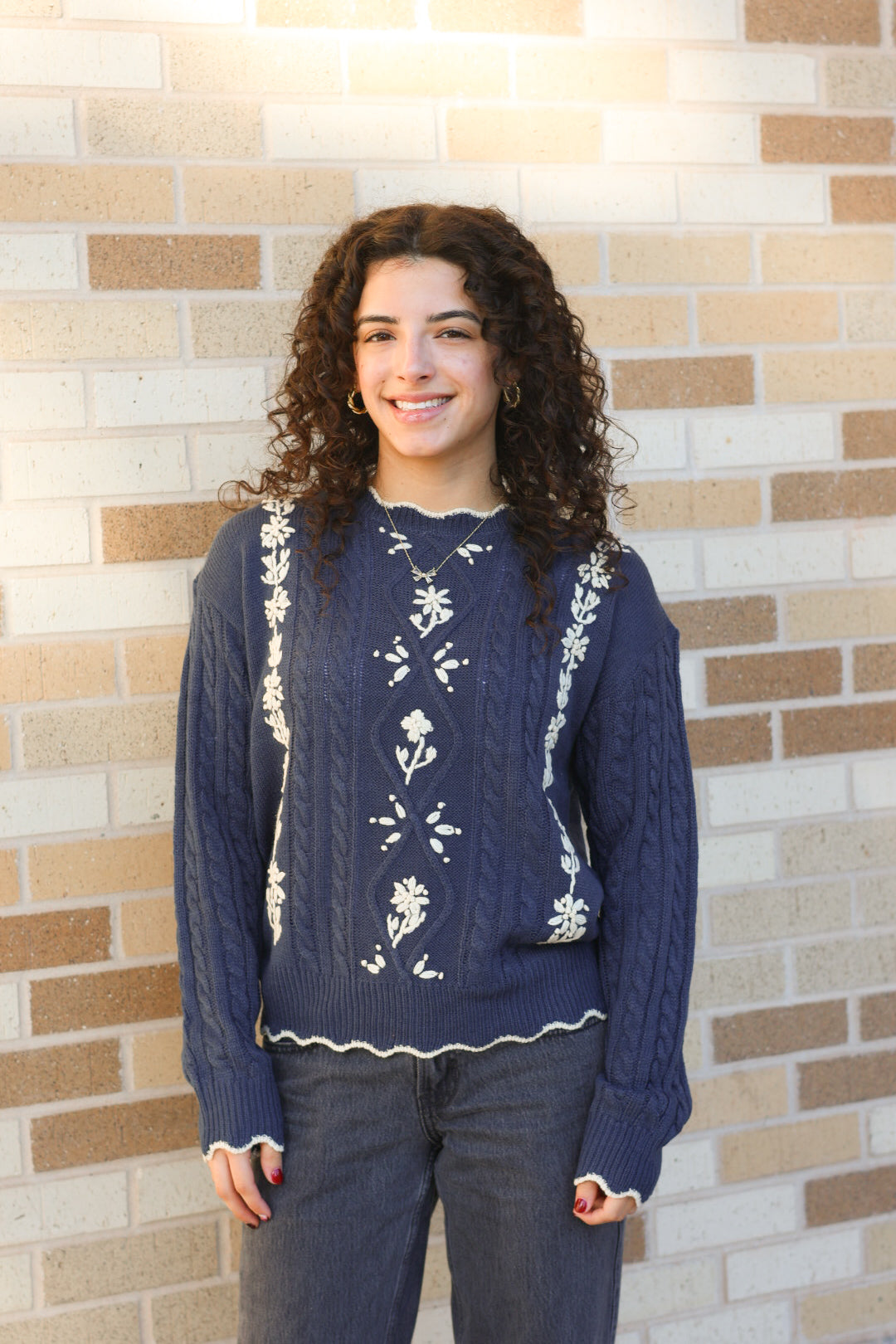 Navy Embroidered Sweater