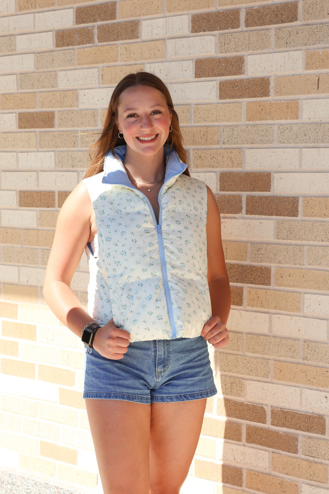 Cream Floral Puffer Vest