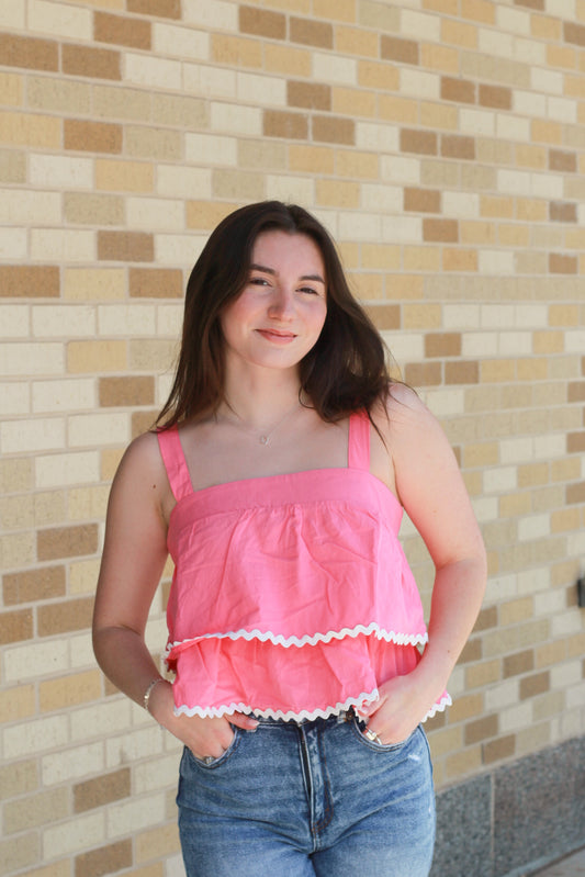 Pink Scallop Trim Top