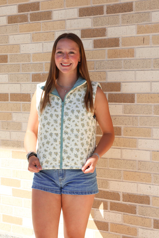 Floral Corduroy Puffer Vest