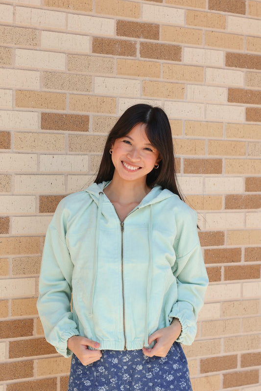 Mint Corduroy Zip Up Jacket