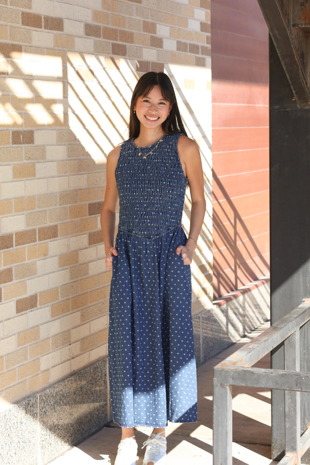 Denim Polka Dot Dress