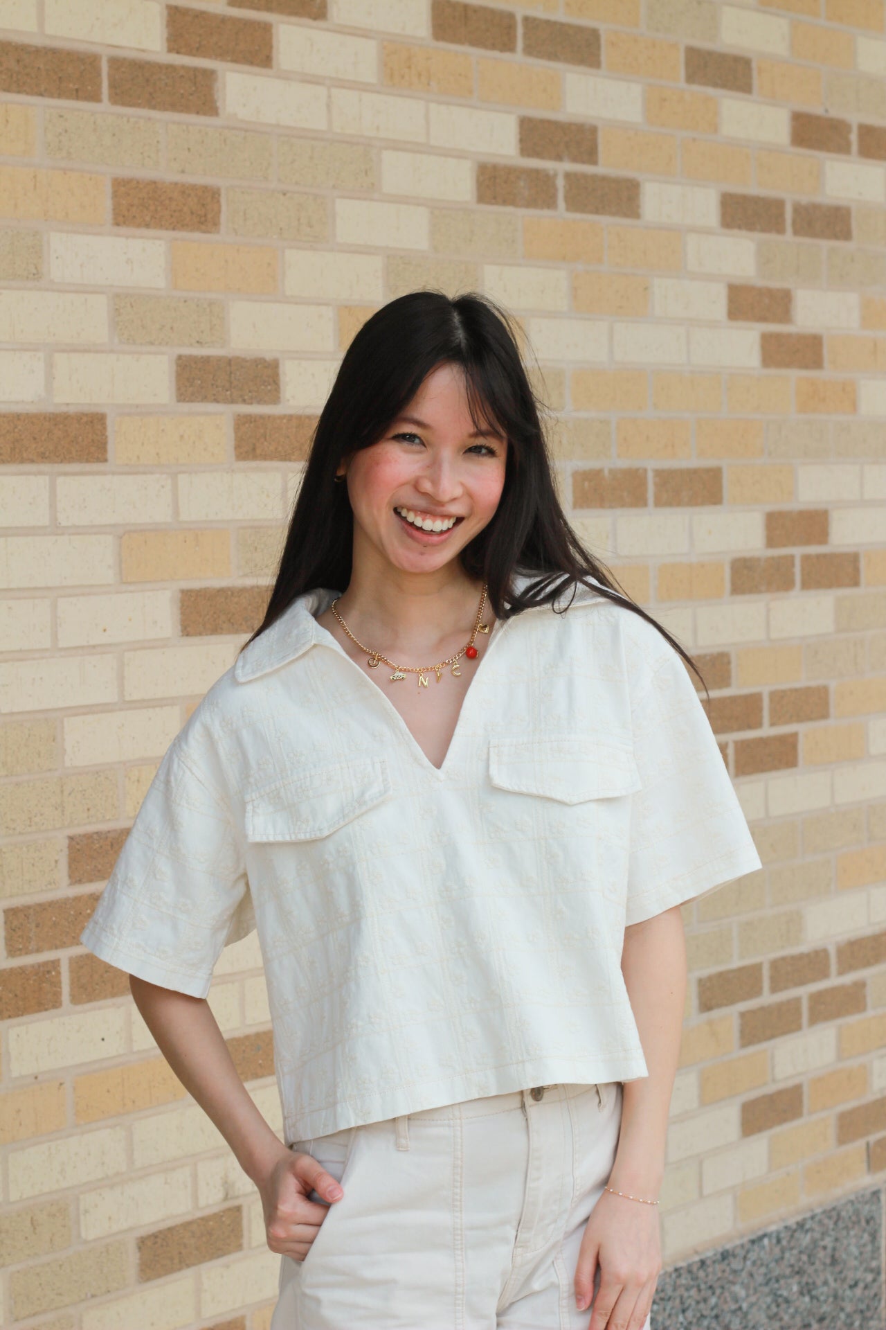 Ivory Flower Short Sleeve Top