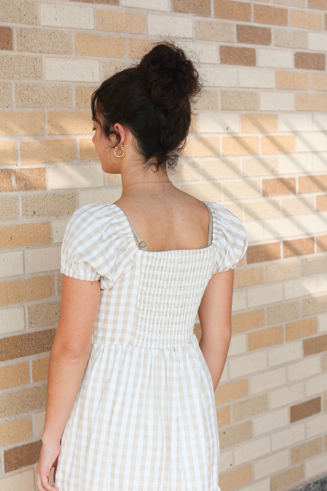 Beige Gingham Dress