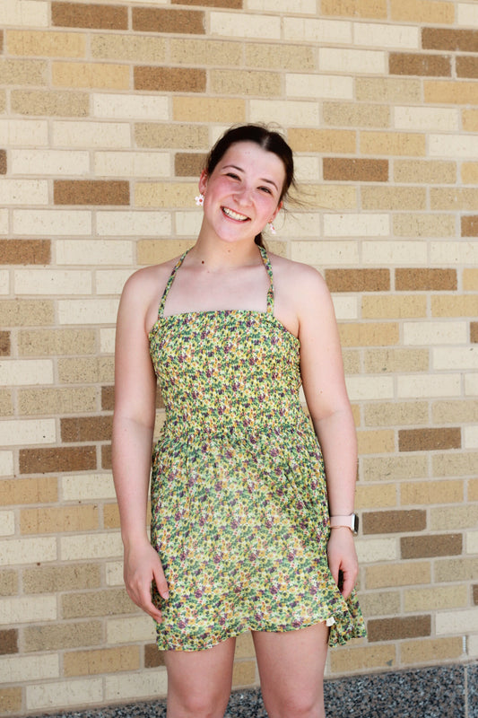 Floral Halter Open Back Dress