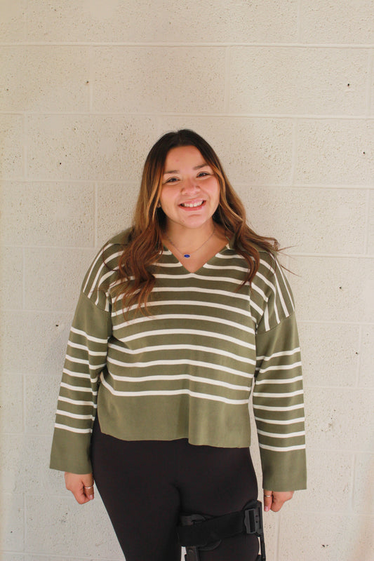 Olive Striped Top